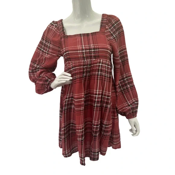 Jolie & Joy by FCT With Love | Dresses | Jolie Joy Womens Plaid Babydoll  Dress Puff Sleeve Square Neck Red Size M Nwt | Poshmark